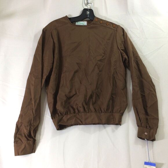 Vintage Early-80s Bethany Blouse NWT Brown Button-Shoulder Long Sleeve Siz 11/12 - Picture 1 of 6
